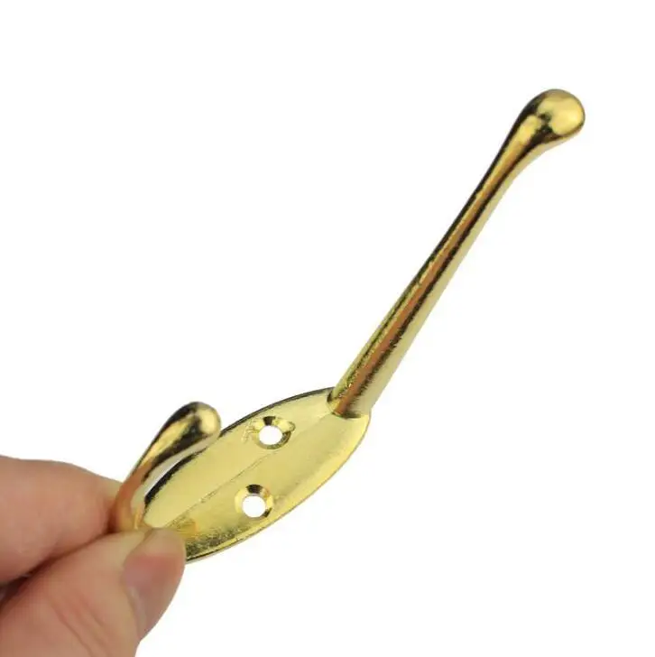 

Golden Decoration Hardware Antique Wall Hook Double Hole Solid Hook Alloy Single Hook