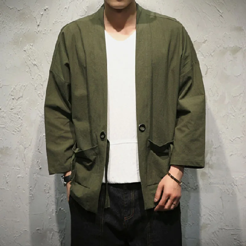 Мужской Свободный кардиган повседневная хлопковая куртка-кимоно в стиле хип-хоп