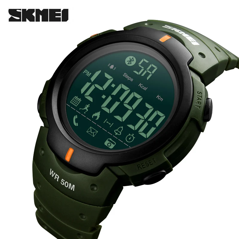Army Green Модные Смарт-часы SKMEI брендовый шагомер калорий Удаленная камера Цифровые Наручные часы Bluetooth умные часы спортивные часы - Цвет: Army Green