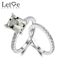 Leige Jewelry 925 Sterling Silver Green Amethyst Engagement Ring Set for Women Emerald Cut Natural Gemstone Rings Fine Jewelry