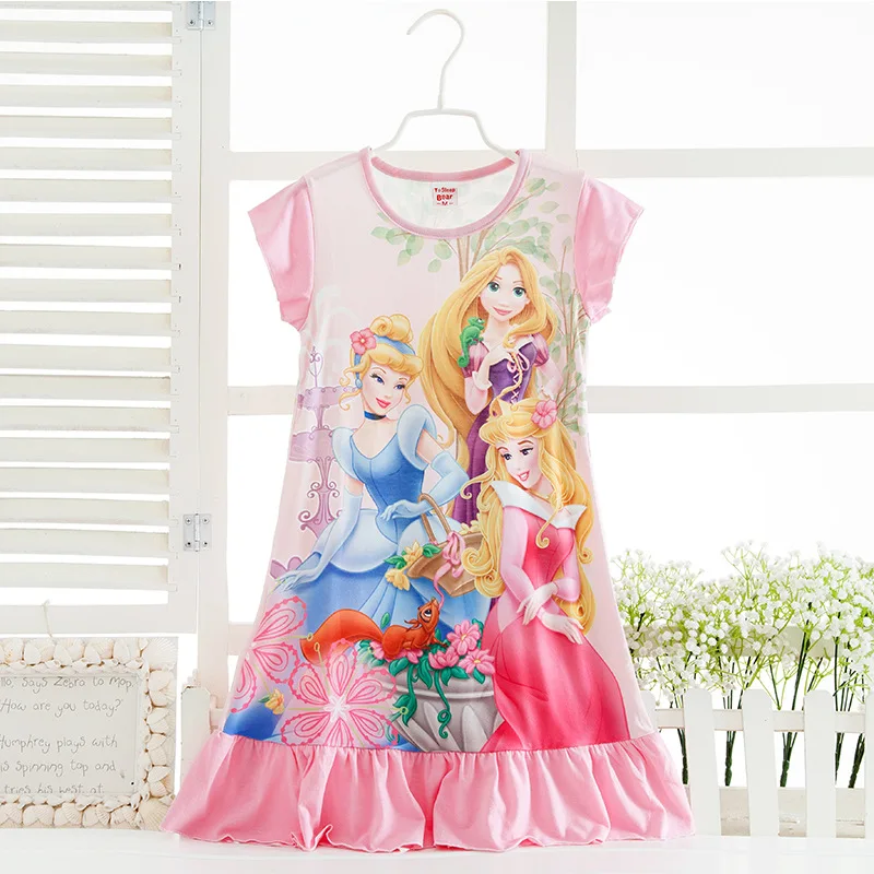 Disney princess summer night dress children pajama children home clothing baby cartoon Frozen Elsa nightgown girl sleepwear robe