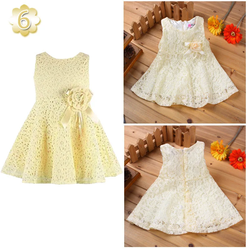 6 pale yellow Платья для маленьких девочек кружевные платья без рукавов; 13 Цвет Платье для первого дня рождения для девочки для крещения нарядное платье для малышей и детей одежда DRE008 - Цвет: 6 pale yellow