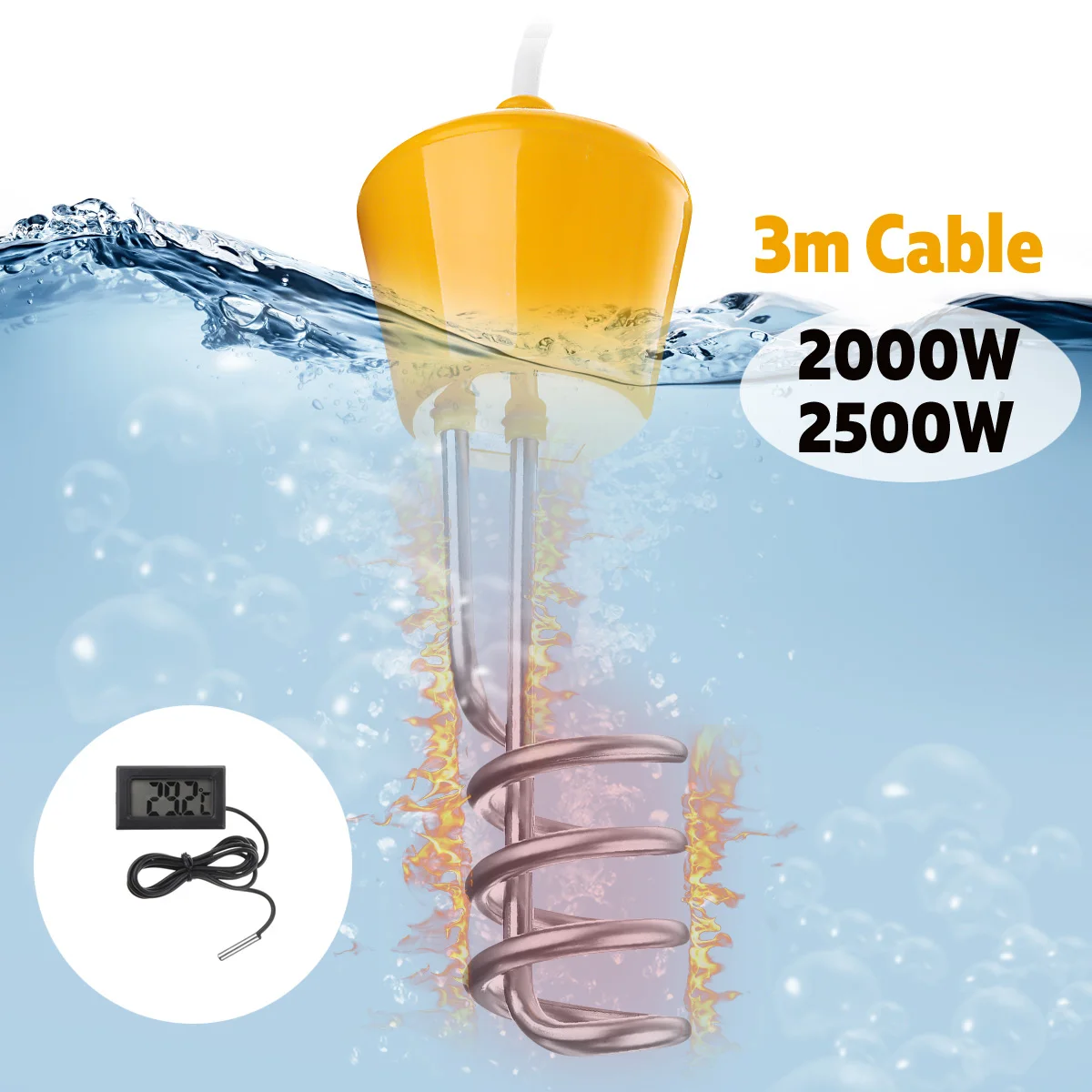 

2000W/2500W Portable Suspension Electric Water Heater Element Boiler for Inflatable Pool Tub Travel Camping Travel