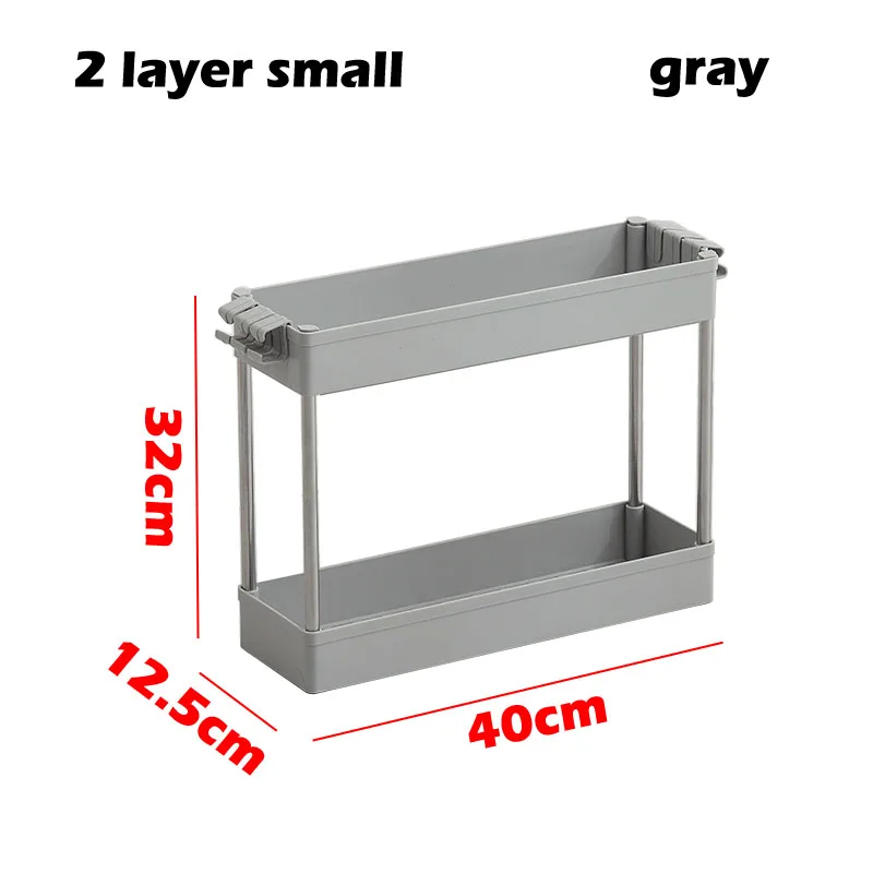 2 layer-small-gray 2/3/4 Слои Gap Кухня стеллаж для хранения тонкий слайд башня подвижные собрать Пластик Ванная комната полка колеса Экономия пространства Организатор - Цвет: 2 layer-small-gray