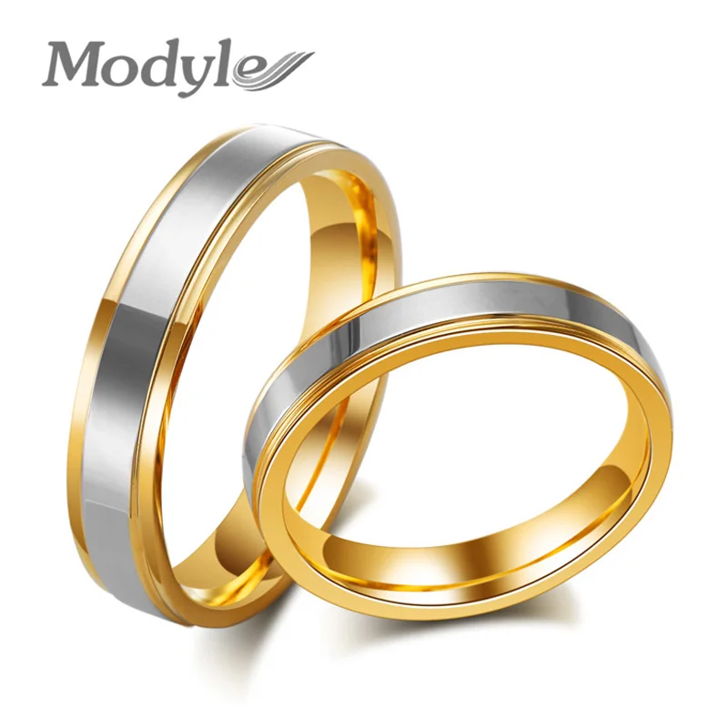 Новые модные кольца Modyle из нержавеющей стали для влюбленных золотого цвета классические свадебные пар