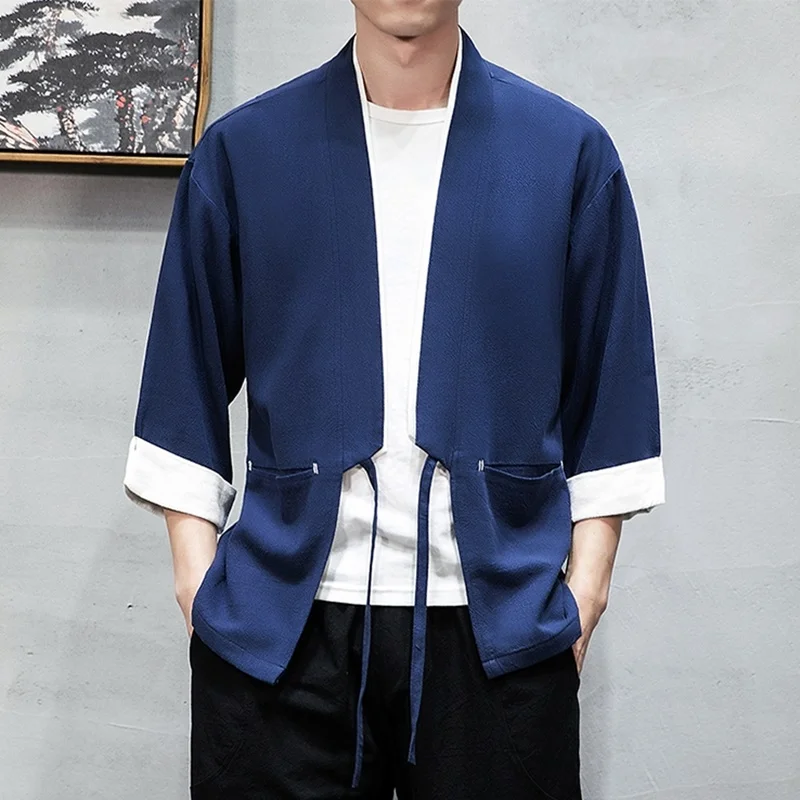 Мужские футболки модные кимоно кардиган для мужчин Yukata Haori Kimonos карате