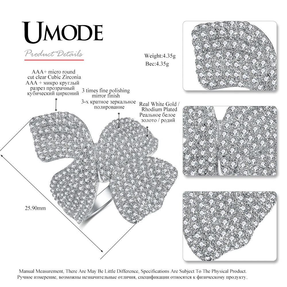 Роскошные красивые кольца UMODE с фианитами и кристаллами ювелирные изделия для