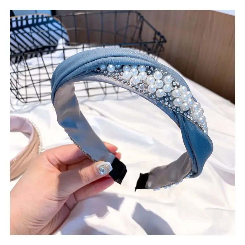 F263 blue Модные резинки для волос для женщин, стразы, жемчужные украшения, повязка на голову, ободок для волос, Diademas Bordadas Haar, аксессуары - Цвет: F263 blue
