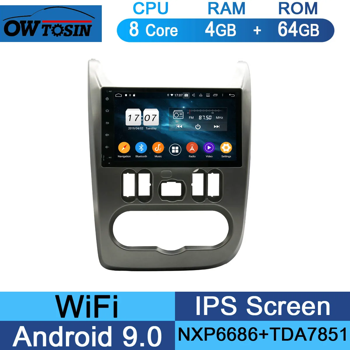 64G " Восьмиядерный Android 9,0 4G+ 64G Автомобильный dvd-плеер для Renault Logan Sandero Duster DACIA Logan Sandero автомобильный Радио gps Navi Parrot BT - Цвет: 64G
