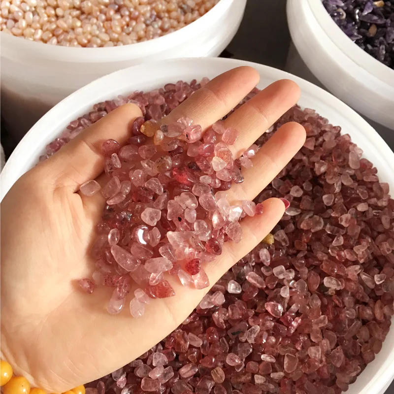 Натуральный кристалл из клубничного кварца гравия минералы очищают от пыли