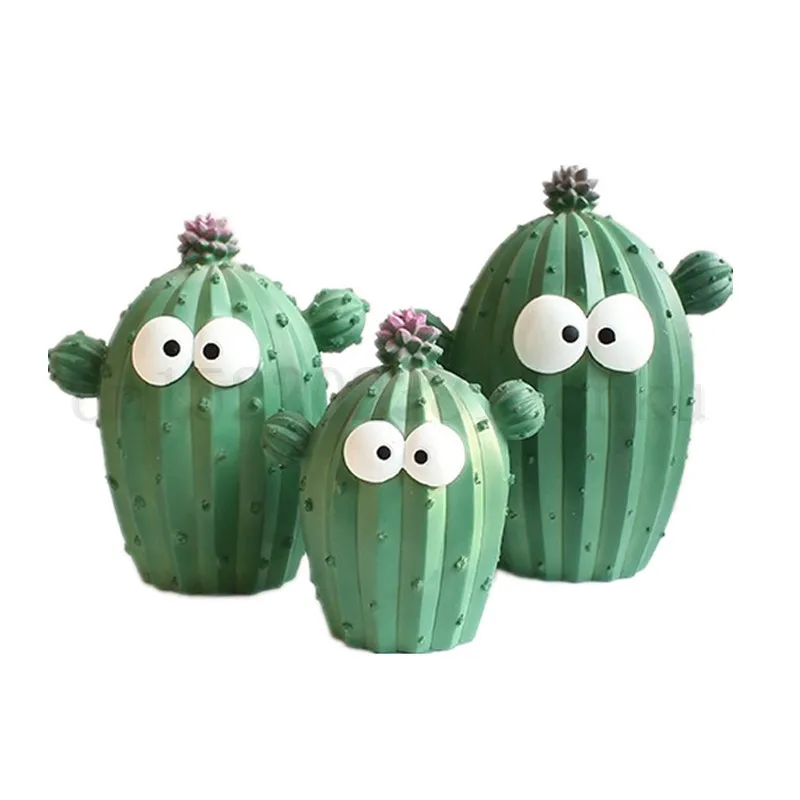 Cute Cartoon Cactus Money Boxes Facial Expression Unique Fun Plant Resin Coin Piggy Bank Home Decoration Christmas Gift | Дом и сад