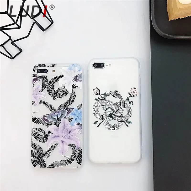 Чехол для телефона LUDI в стиле ретро с объемными розами и змеей iPhone 7/7Plus мягкий ТПУ