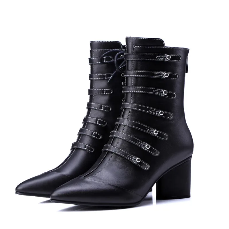 Jual Smirnova 2018 Baru Fashion Semata Kaki Untuk Wanita Hitam Menunjuk Toe Suede Kulit Sepatu Tebal Tumit Wanita Musim Dingin Sepatu