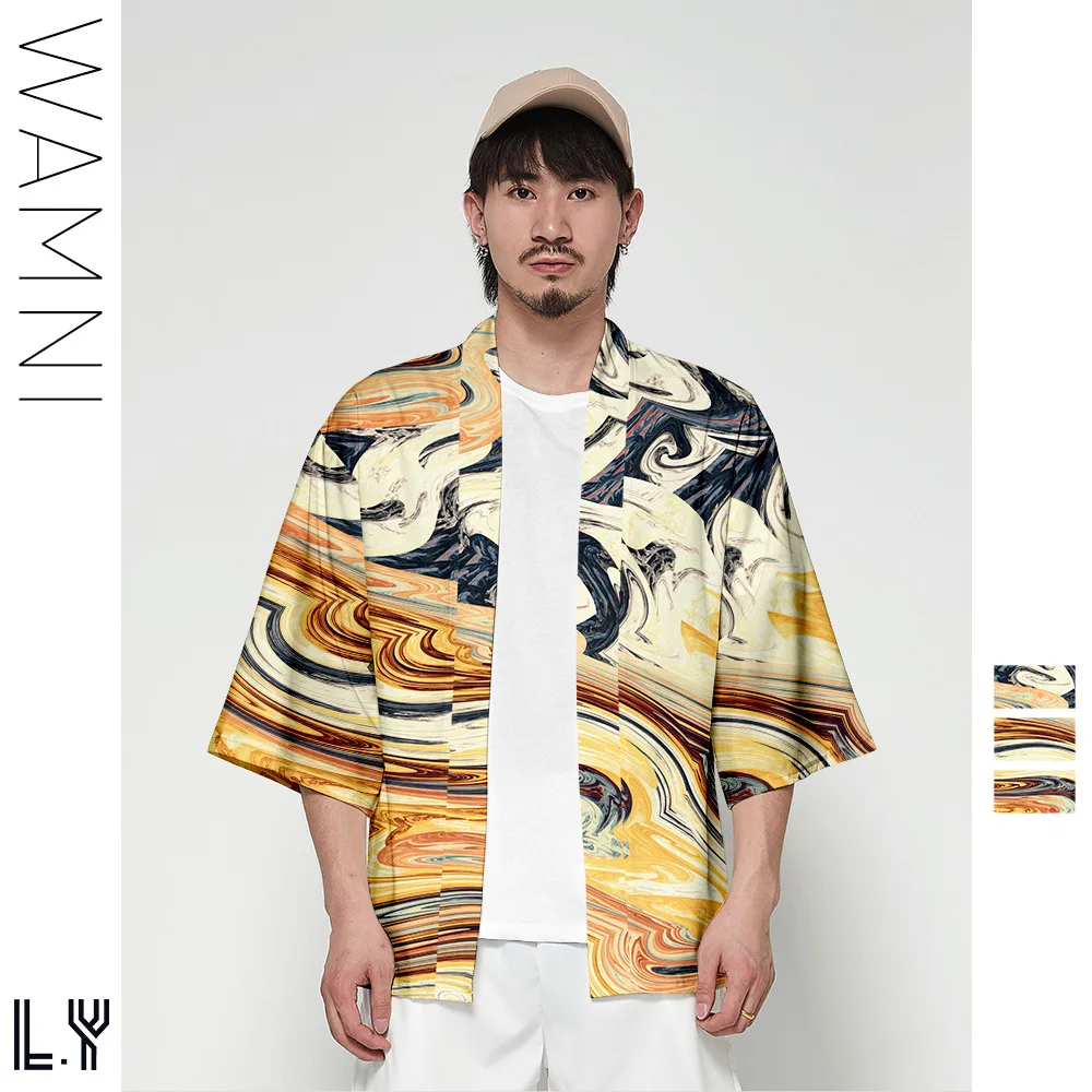 Kimono Cardigan Men Japanese Obi Male Yukata Men's Haori Short Outwear Japanese Samurai Clothing Traditional Japanese Clothing