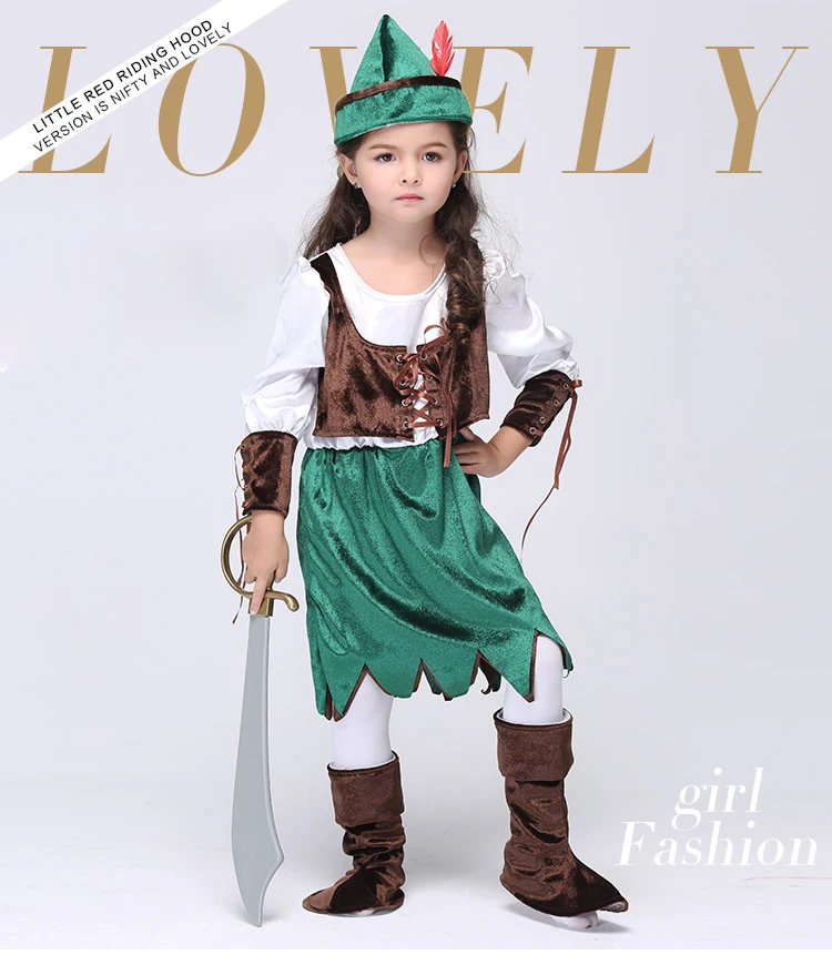 Y03-X030 Children kid's Cosplay girl Princess Dress Halloween Party Costume Clothes anime performance pirate green dress 1 set | Детская