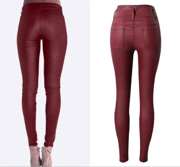 Женские брюки из искусственной кожи с высокой талией и одной пуговицей