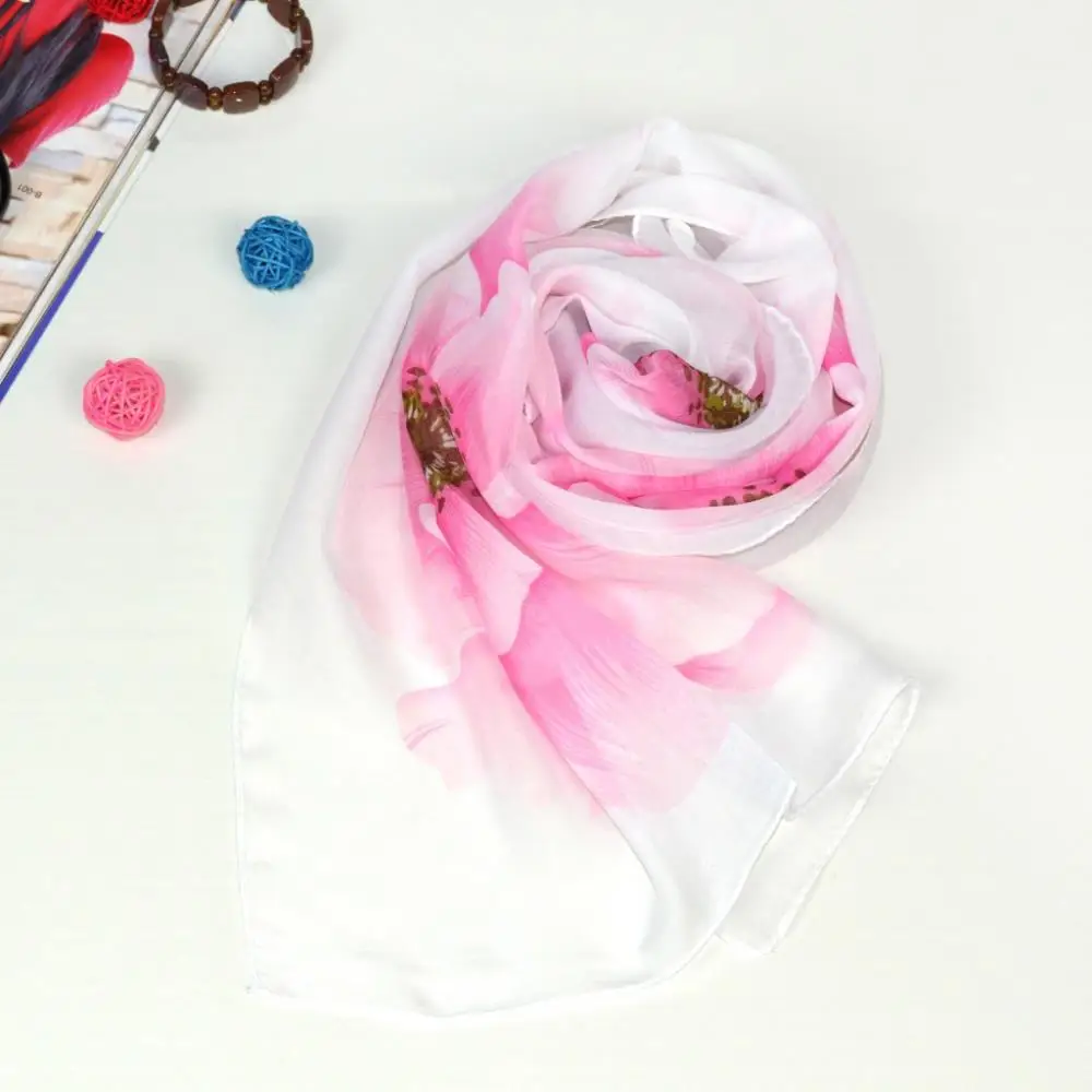 

New Style Spring Summer Scarf Ladies Long Chiffon Scarf Women Flower Print Scarves Brand Shawls Pink Blue Bufanda Cachecol