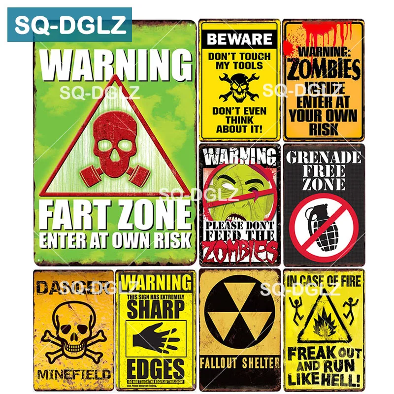 [SQ-DGLZ] Остерегайтесь FART ZONE металлическая Жестяная Вывеска Предупреждение зомби табличка краска опасность Декор стены краски ing таблички