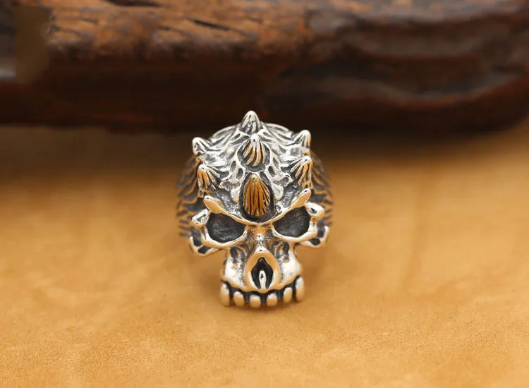 

S925 Sterling Silver Retro Ring Men and Women Models Thai Silver Opening Personality Monster Skull Punk Ring Domineering rings