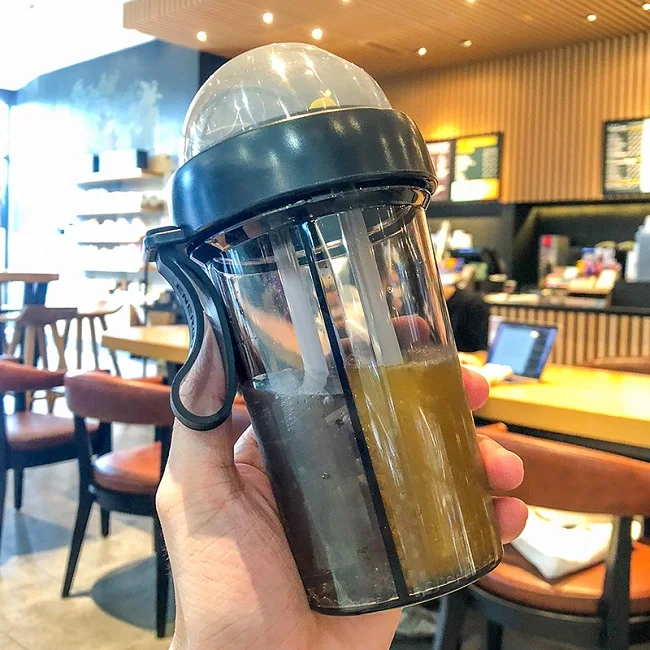 400ml black Креативная бутылка для воды с двумя отсеками двойная соломенная бутылки для напитков для студентов детей любителей подарок - Цвет: 400ml black
