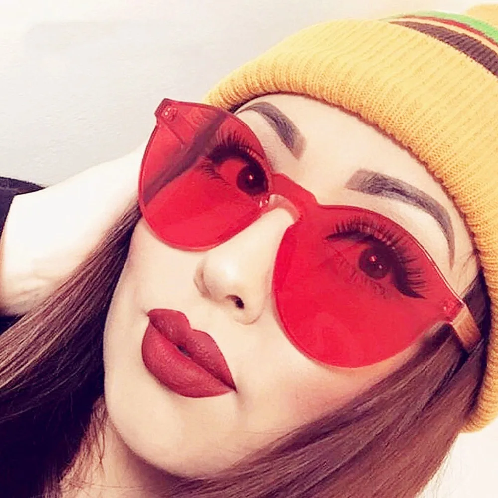 Женские прозрачные очки без оправы солнцезащитные цветные красные розовые