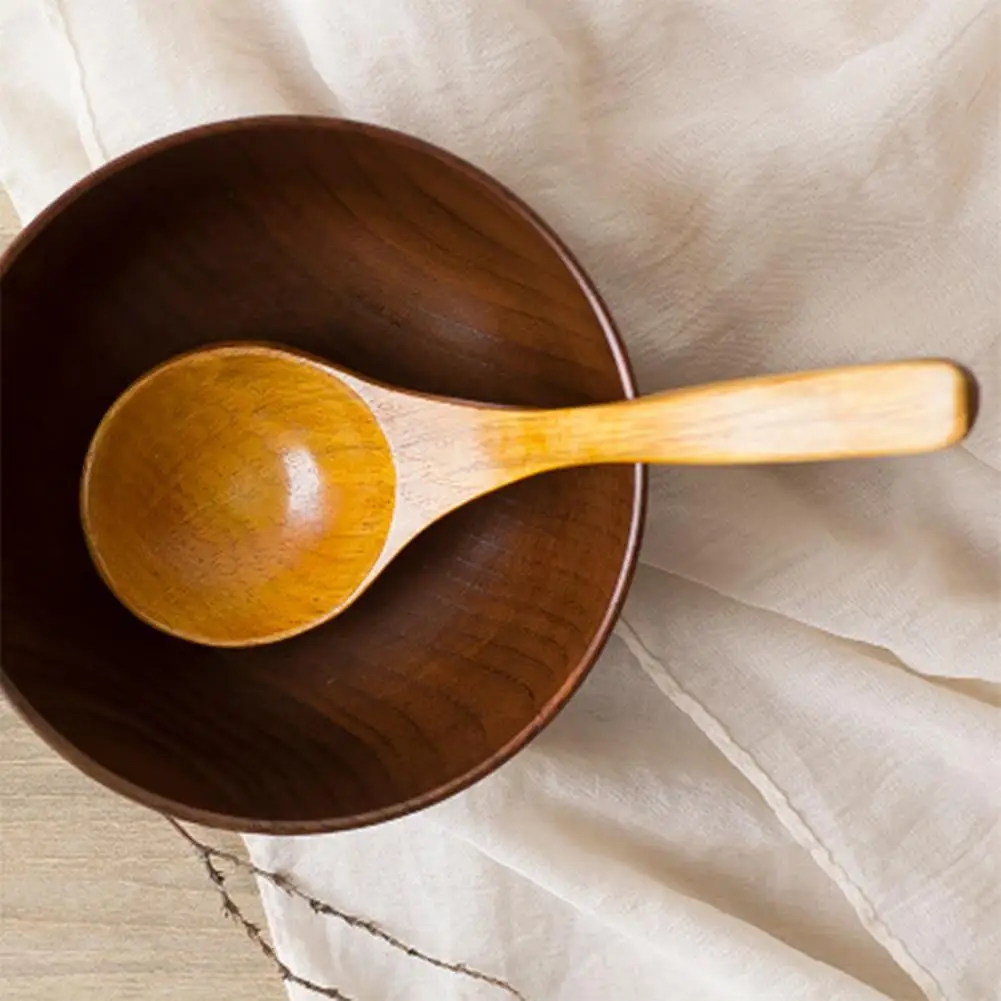 Кухонная ложка для супа с короткими ручками крюком деревянная Нескользящая