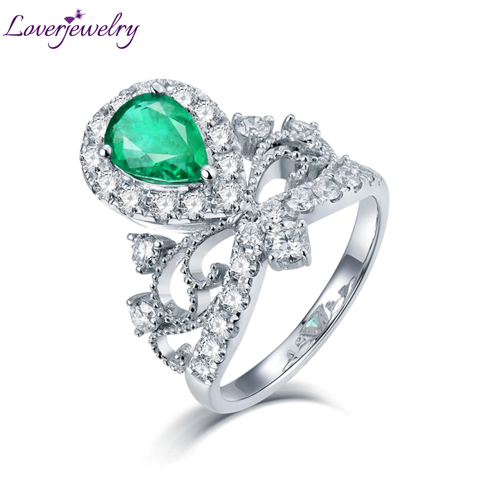 Loverjewelry, бриллианты, кольцо для женщин, Настоящее 18 к белое золото, настоящий изумруд, драгоценный камень, помолвка, свадьба, вечная любовь, кольцо