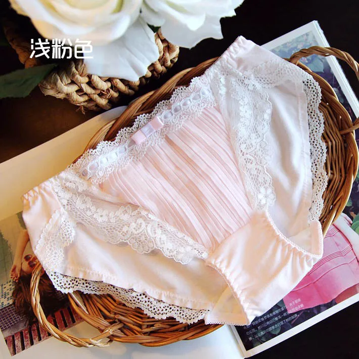 light luxury pleated Japanese cotton underwear fashion lady sweet seamless sexy lace string thong tanga panty underpants | Женская