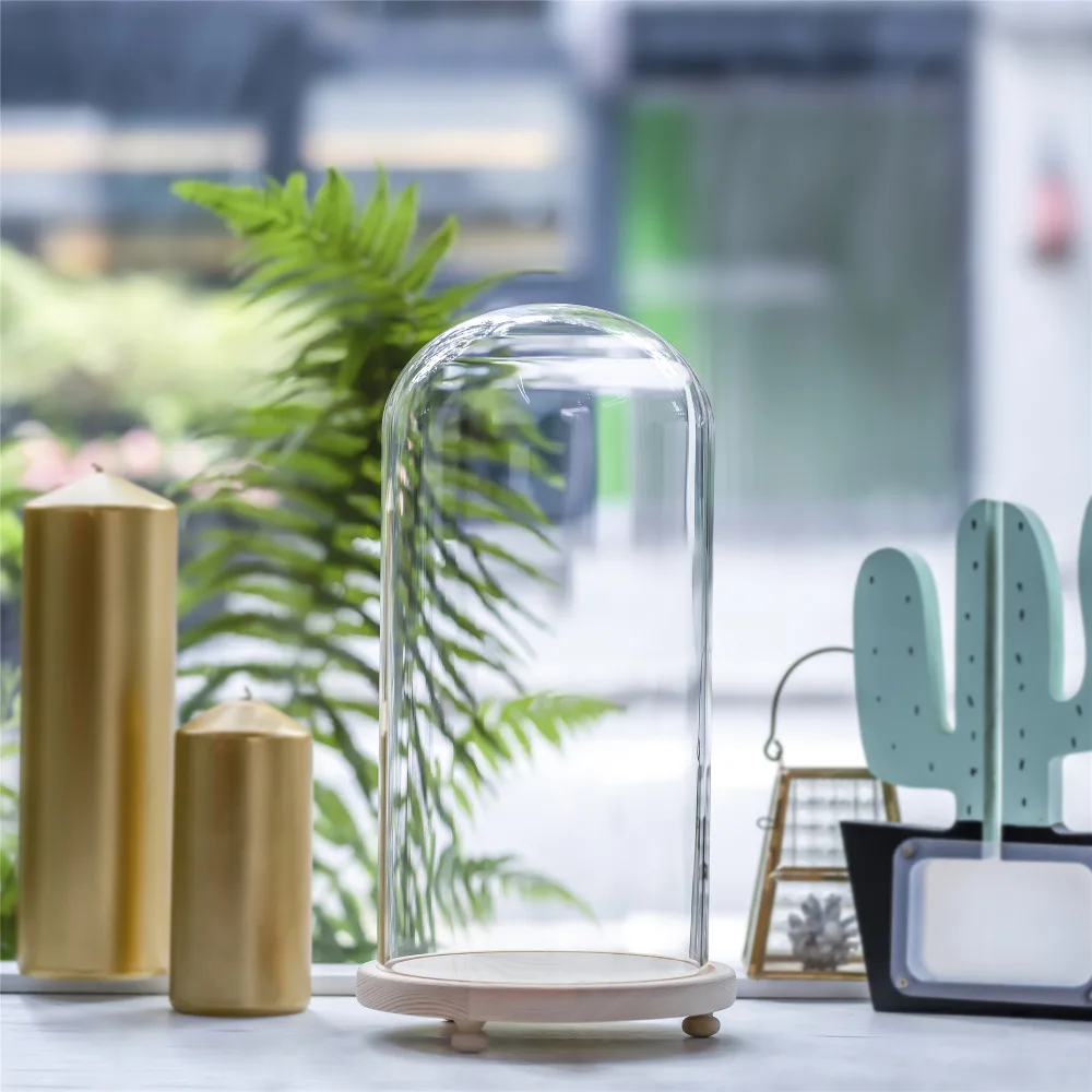 Tabletop Display Glass Dome Cloche Cover Decor Dry Flower Ornaments Handmade Craft Bell Jar with Wood Color Base, Feet, and LED Light image 5