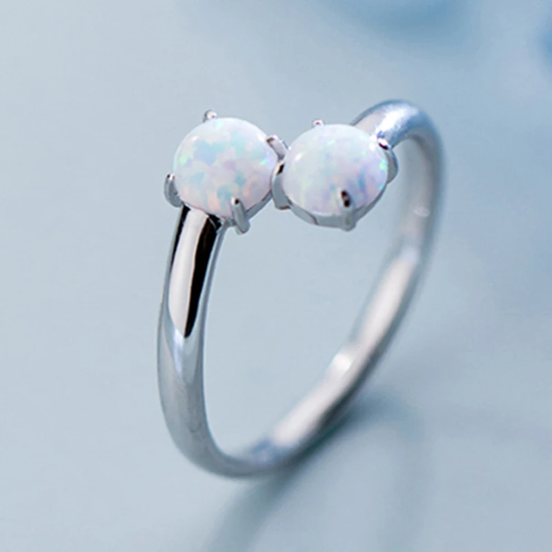 Женские кольца с голубым цветным круглым кристаллом и опалом обручальные из