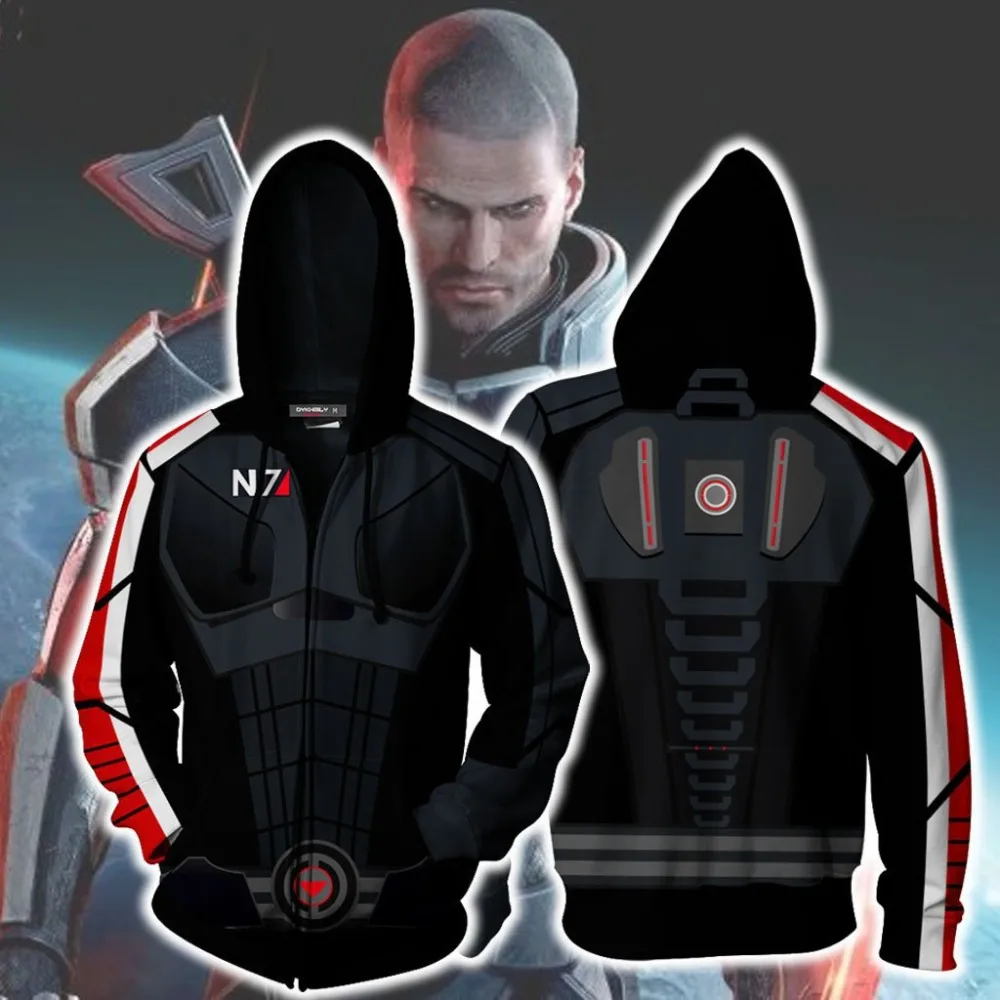 Женский Повседневный Кардиган с капюшоном толстовка и эффектом Mass Effect N7