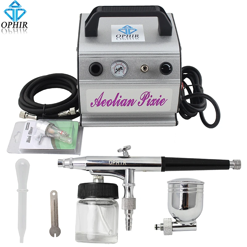 Аэрограф с компрессором двойного действия OPHIR 0 3 мм Гравитационный краскопульт