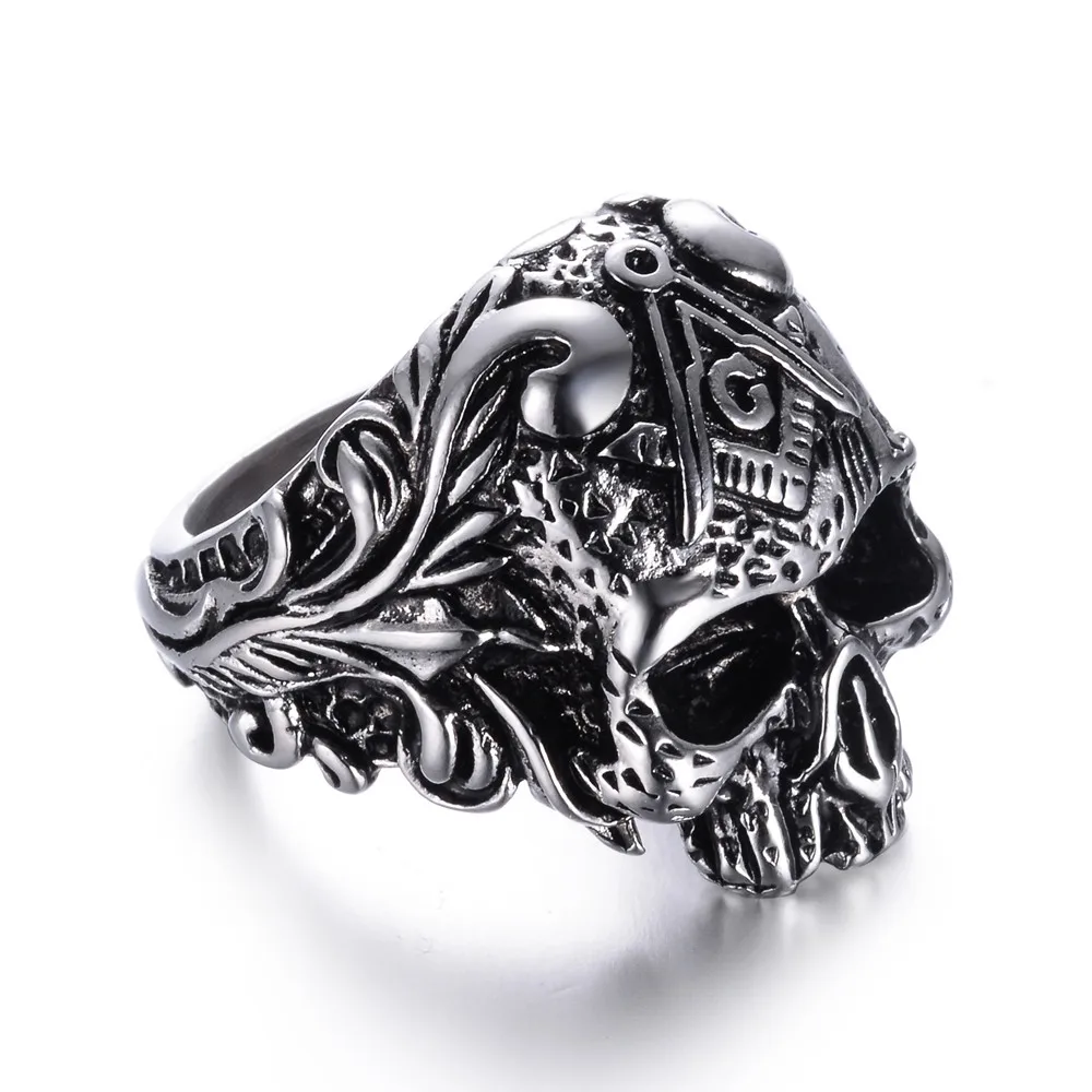 silver Кольцо из нержавеющей стали 316L масонский череп подходит для панк-кольца для мужчин на велосипеде - Цвет основного камня: silver