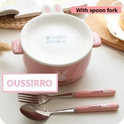 OUSSIRRO мультяшная креативная миска для лапши с крышкой керамическая чаша Милая Студенческая чаша для супа - Цвет: 9
