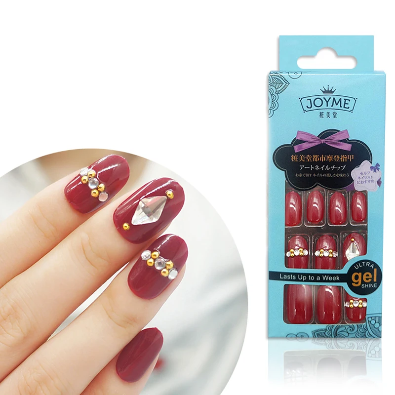 3D блестящие хрустальные накладные ногти 24 шт. красные nep nagels Акриловые