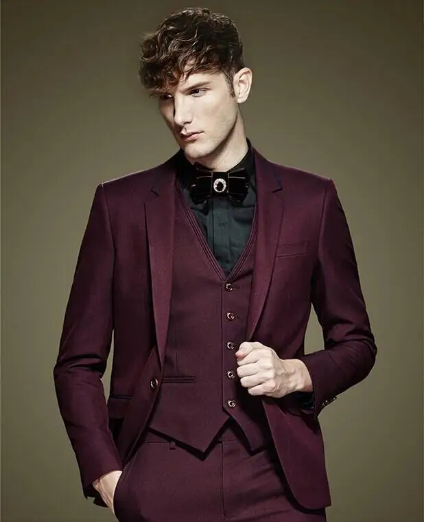 Бургундия Нотч One Button4Pieces (JacketPantVentTie) Мода Custume Терно Masculino Homme Элегантные Мужские