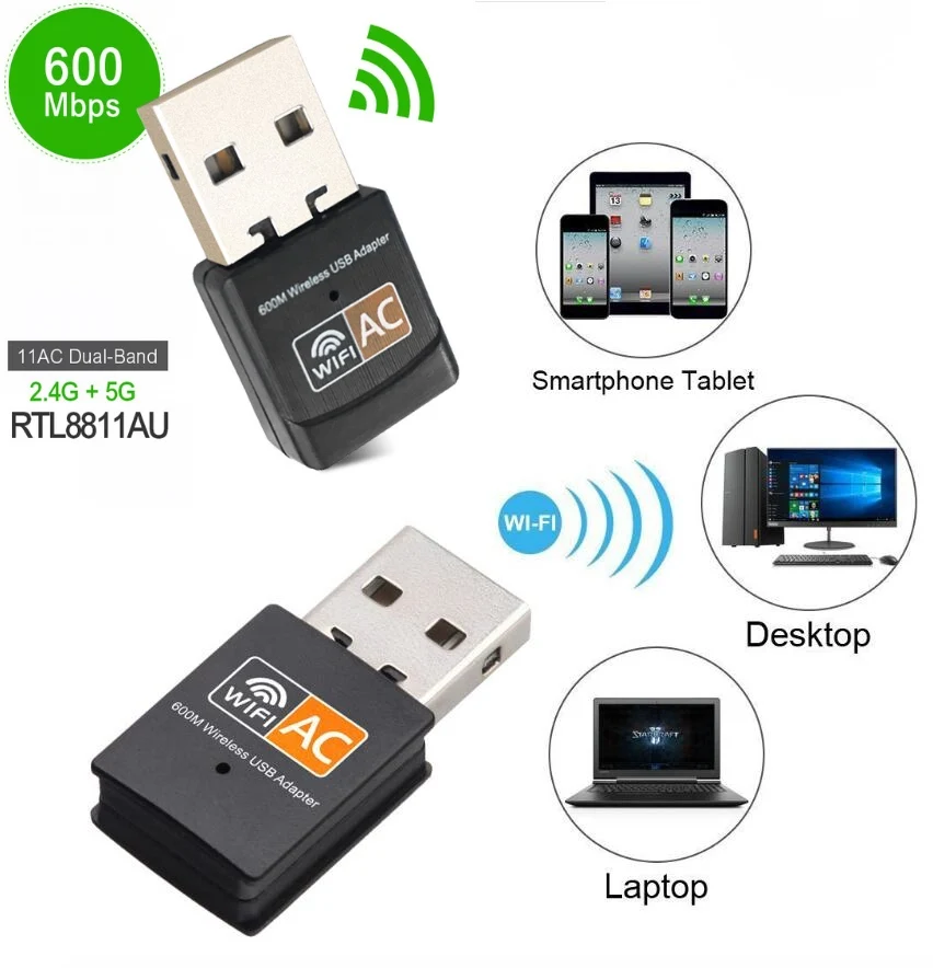 Беспроводной 600 Мбит/с USB wifi адаптер AC600 2 4 ГГц 5 WiFi Антенна ПК Мини компьютер