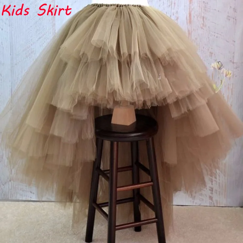 

New Arrival Khaki High Low Tulle Kids Skirt Custom Made Hi Lo Asymmetrical Chic Kids Dress Tiered Tulle Tutu