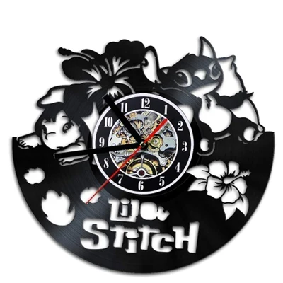 Kovides Lilo& Stitch декоративные настенные часы детская комната наклейки «Стич» виниловые часы-пластинка настенные часы подарок на день рождения для детей - Цвет: 4