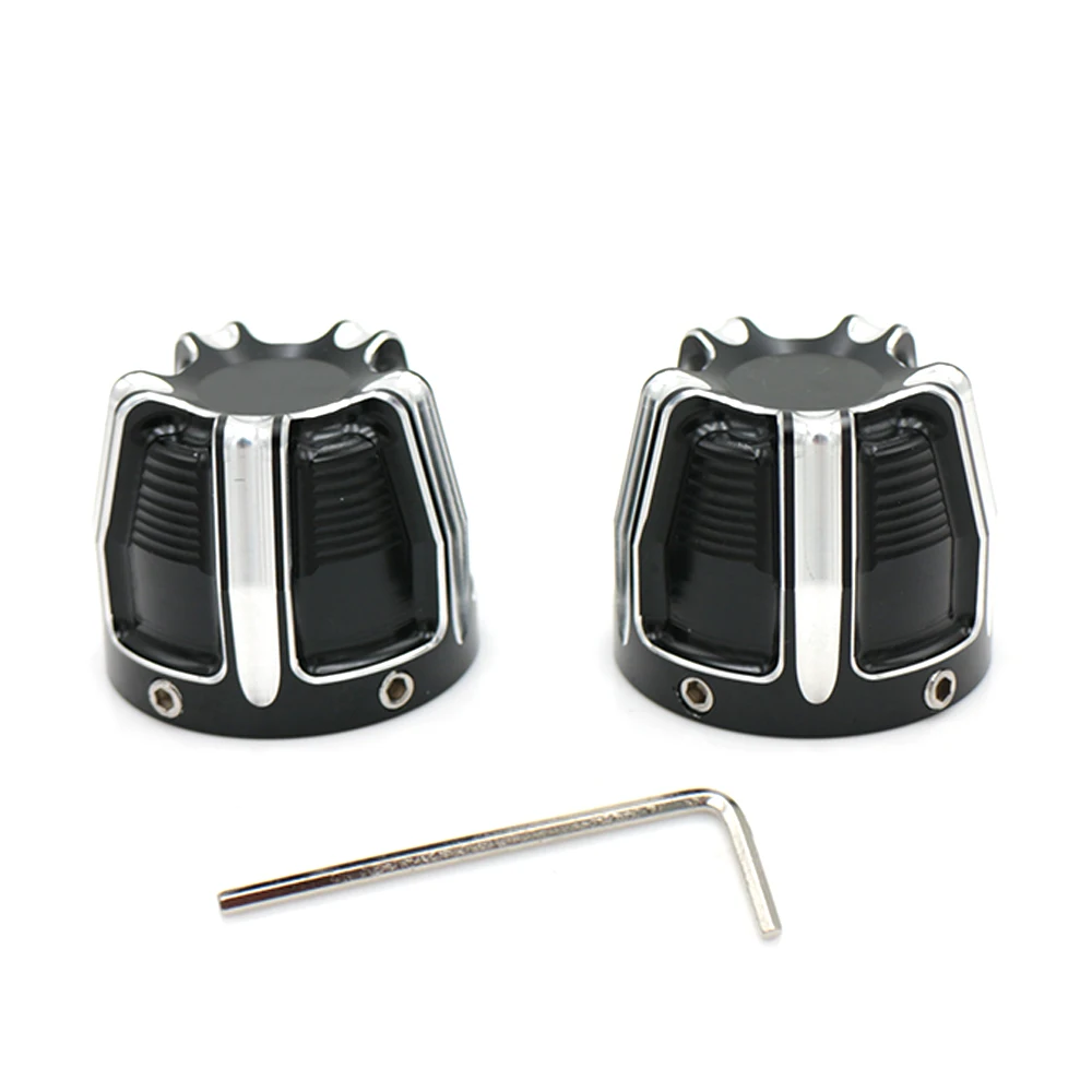 

Custom Motorcycle Black Front Axle Nut Covers Caps Kit for Harley Touring Softail Dyna Street Bob CVO Electra Glide