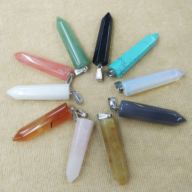 

2018 Fahsion Hot Sell assorted natural stone charms big Hexagonal pillar point Pendants for jewelry marking Wholesale 10pcs/lot