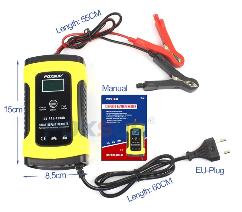 12V automatic smart battery charger car and motorcycle 12AH 36Ah 45AH 60AH 100AH pulse repair LCD | Инструменты