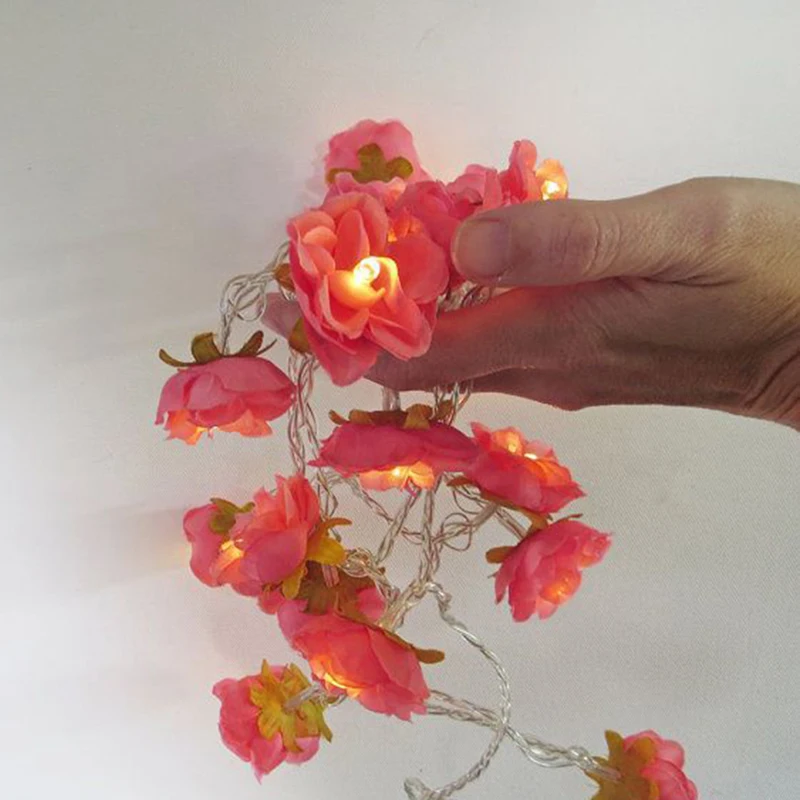 Pink Silk Flowers Fairy Holiday Lighting Garland LED String Lights For Christmas Wedding Home Indoor Decoration Battery Powered | Лампы и