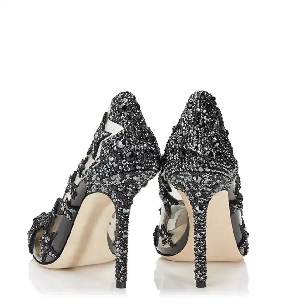 Классические женские прозрачные туфли лодочки с блестками Новинка 2019 года