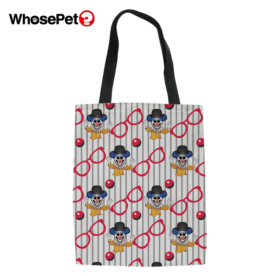 WHOSEPET мультфильм клоун печати узор женский холст льняные мешочки модные девушки