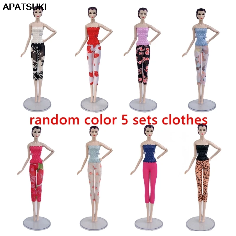 

5sets/lot Random Fashion Doll Clothes For Barbie Doll Lace Top & Shorts Legging Outfits For Barbie Dolls 1/6 Doll Accessories