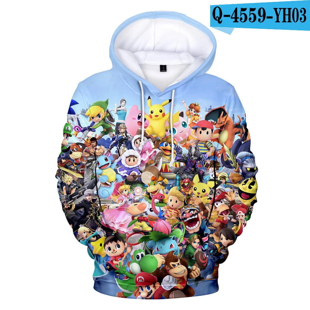 3D Новинка; толстовка с капюшоном Super Smash Bros. 3D Толстовка с капюшоном для мужчин и женщин, Повседневная рубашка с круглым вырезом, 3D Толстовка с капюшоном - Цвет: 3D
