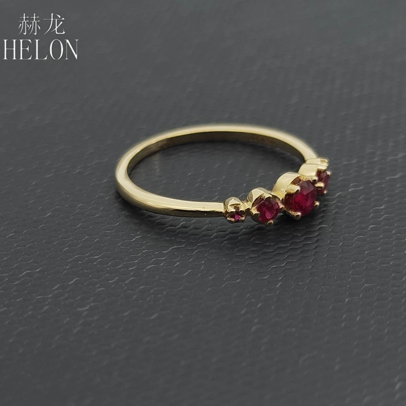 HELON Solid 14K(AU585) Желтое золото Сертифицированный круглый безупречный 0.23ct с натуральным красным Рубином обручальное кольцо женские модные ювелирные изделия