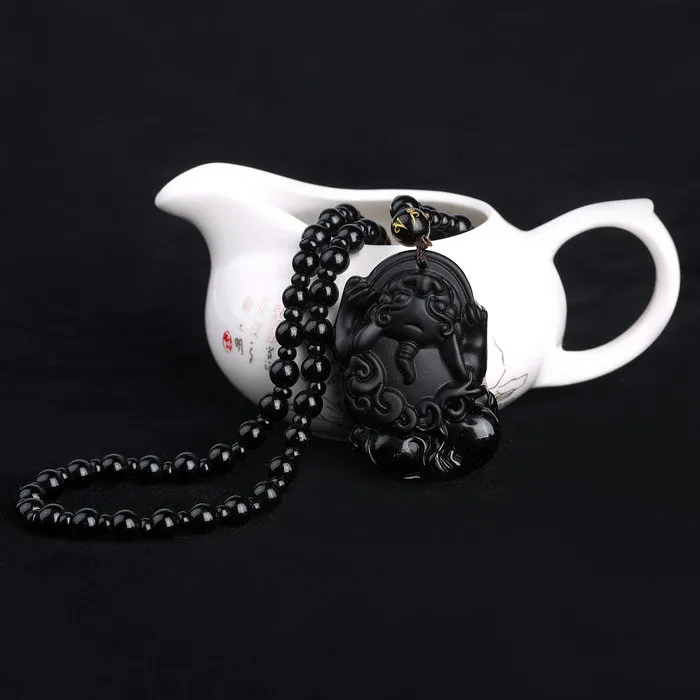 Ожерелье с имитацией натурального обсидиана винтажная Длинная подвеска-свитер