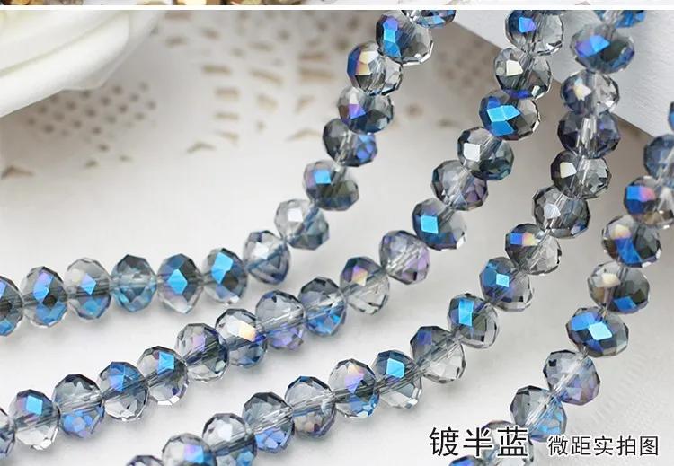 Plated half-blue АААА высокое качество 2-12 мм AB цвета Rondelle Австрия граненые Хрустальные стеклянные бусины Свободные разделители Круглые бусины для изготовления ювелирных изделий - Цвет: Plated half-blue